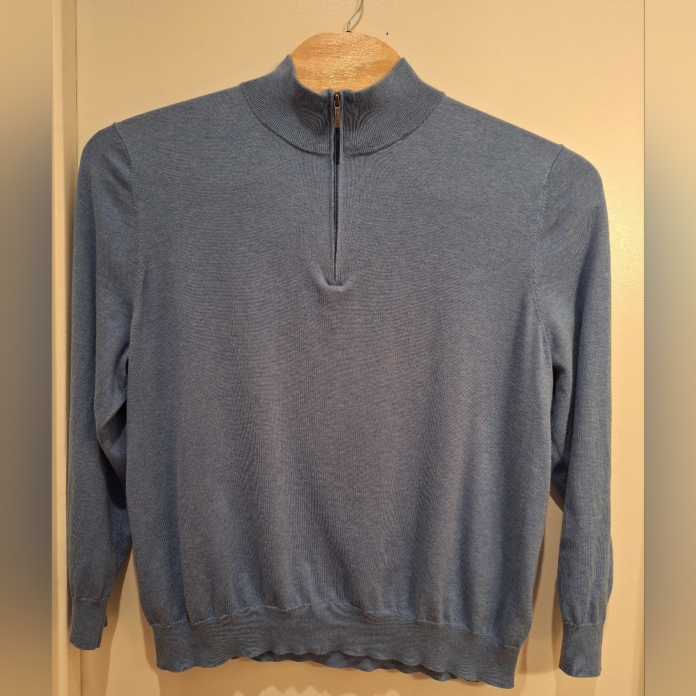 Brooks Brothers 346 Supima Cotton  Blue Quarter‎ Zip Pullover Sweater Mens XXL